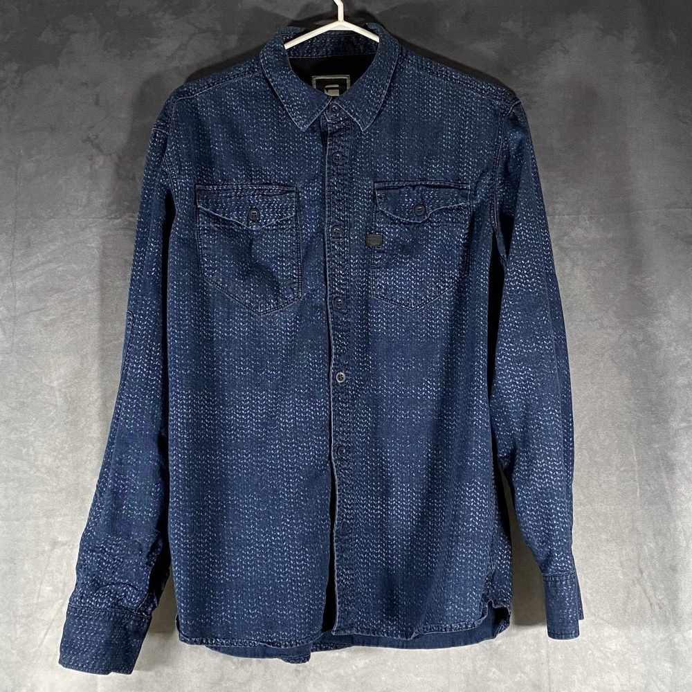 G-Star Raw Tacoma Navy Blue Long Sleeve Button-Up Shirt Front Pocket Size XL